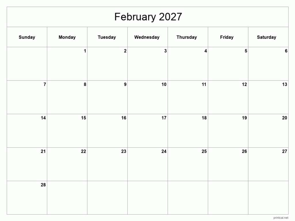 Printable February 2027 Calendar Free Printable Calendars