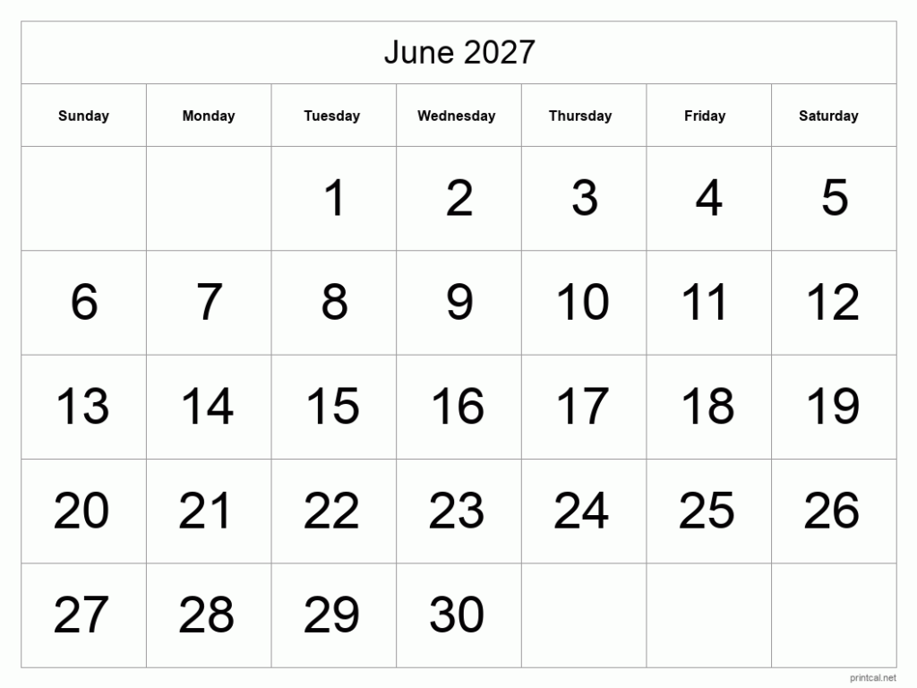 Printable June 2027 Calendar Free Printable Calendars