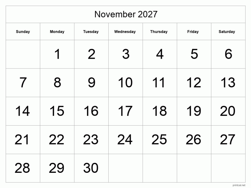 Printable November 2027 Calendar Free Printable Calendars