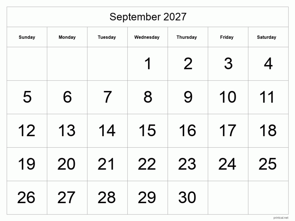 Printable September 2027 Calendar Free Printable Calendars