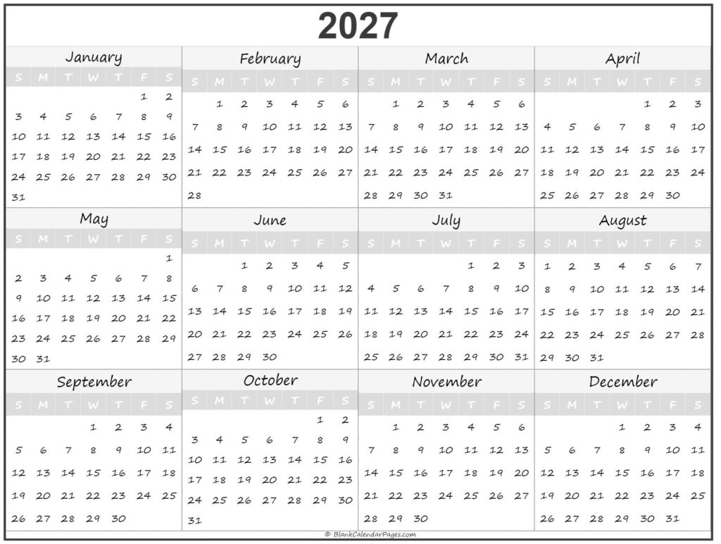 Printable Yearly Calendar 2027 A Comprehensive Guide Editable