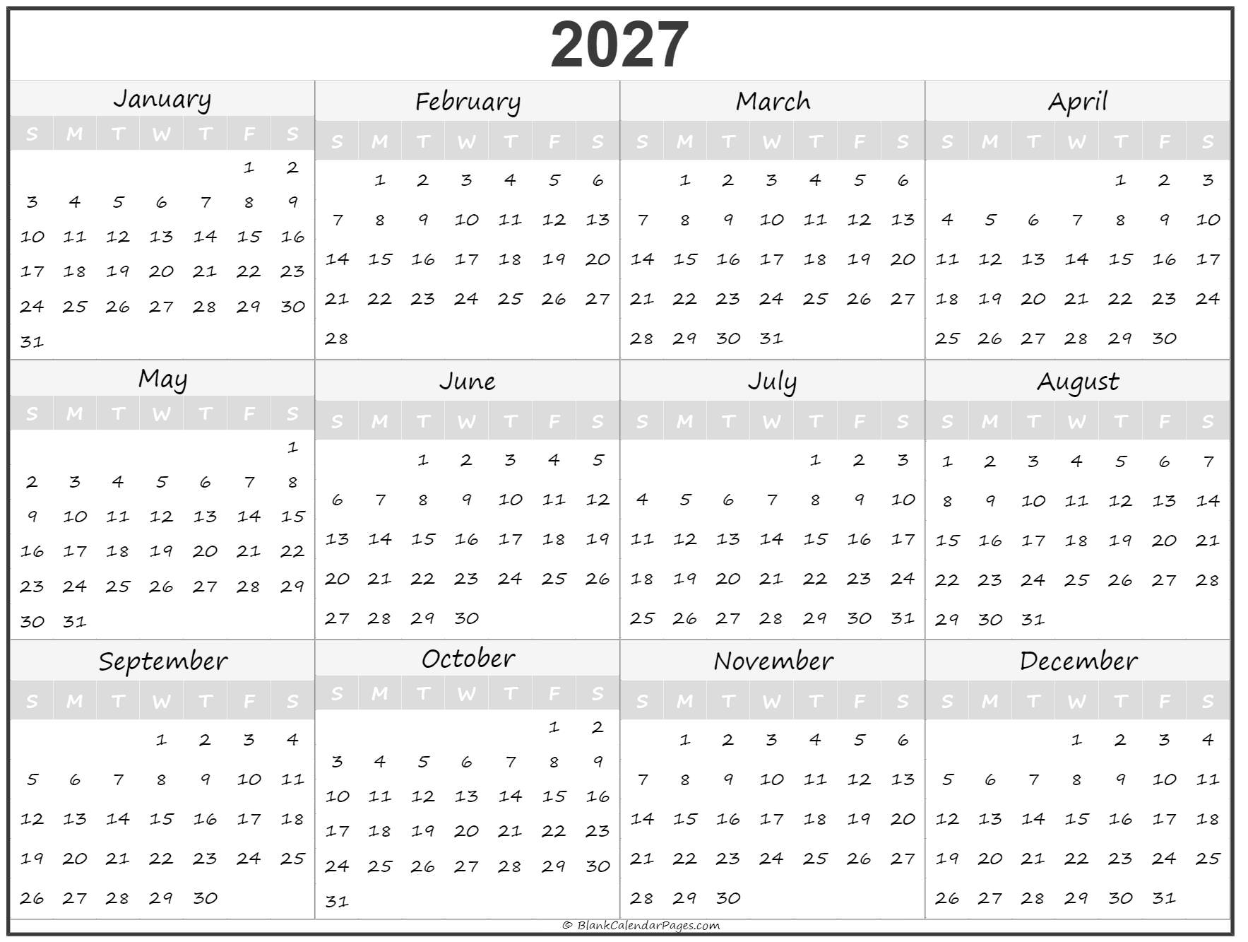 Printable Yearly Calendar 2027 A Comprehensive Guide Editable 