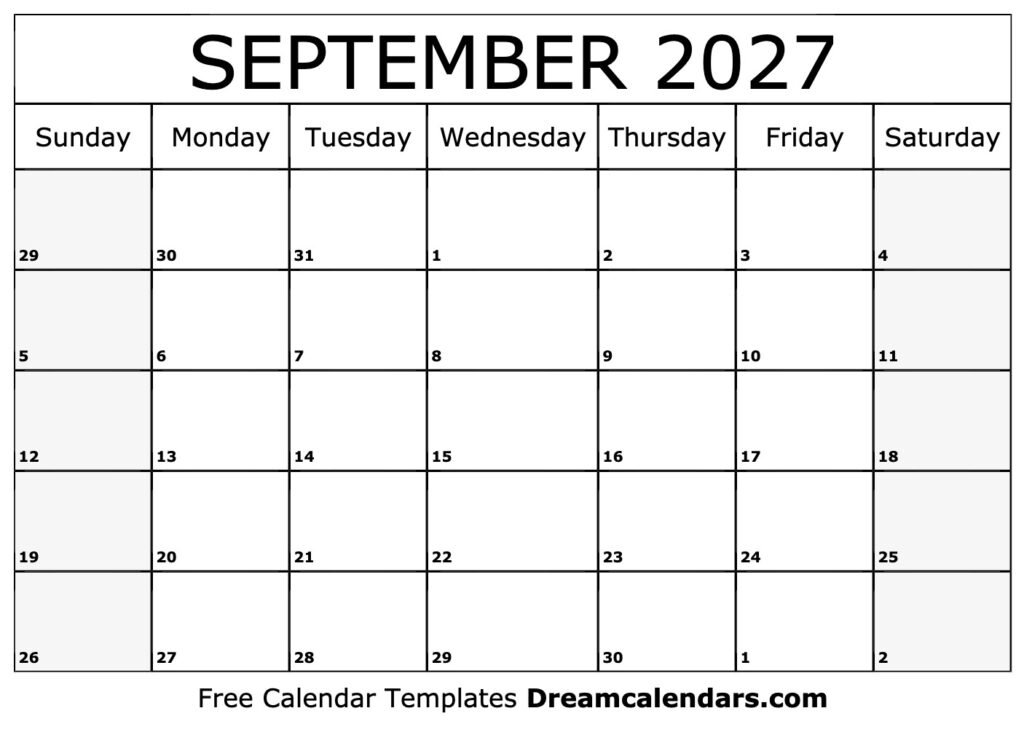 September 2027 Calendar Free Printable With Holidays And Observances