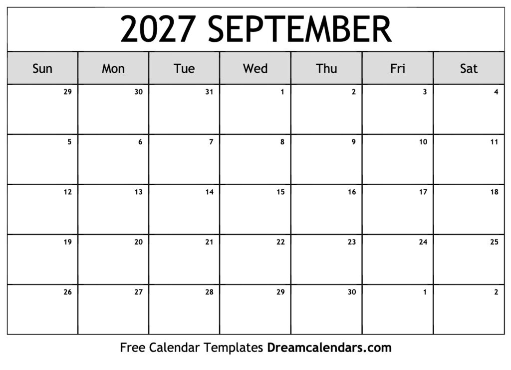 September 2027 Calendar Free Printable With Holidays And Observances