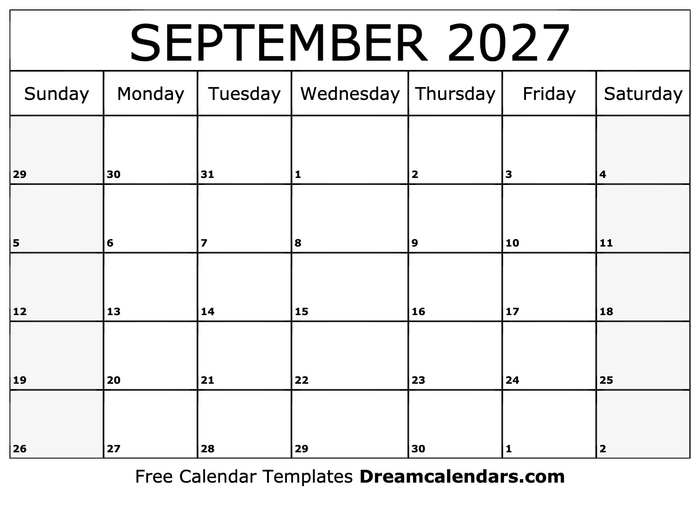 September 2027 Calendar Free Printable With Holidays And Observances