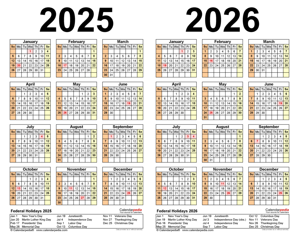 2025 2026 Printable Calendar With Holidays Template Omar Lila