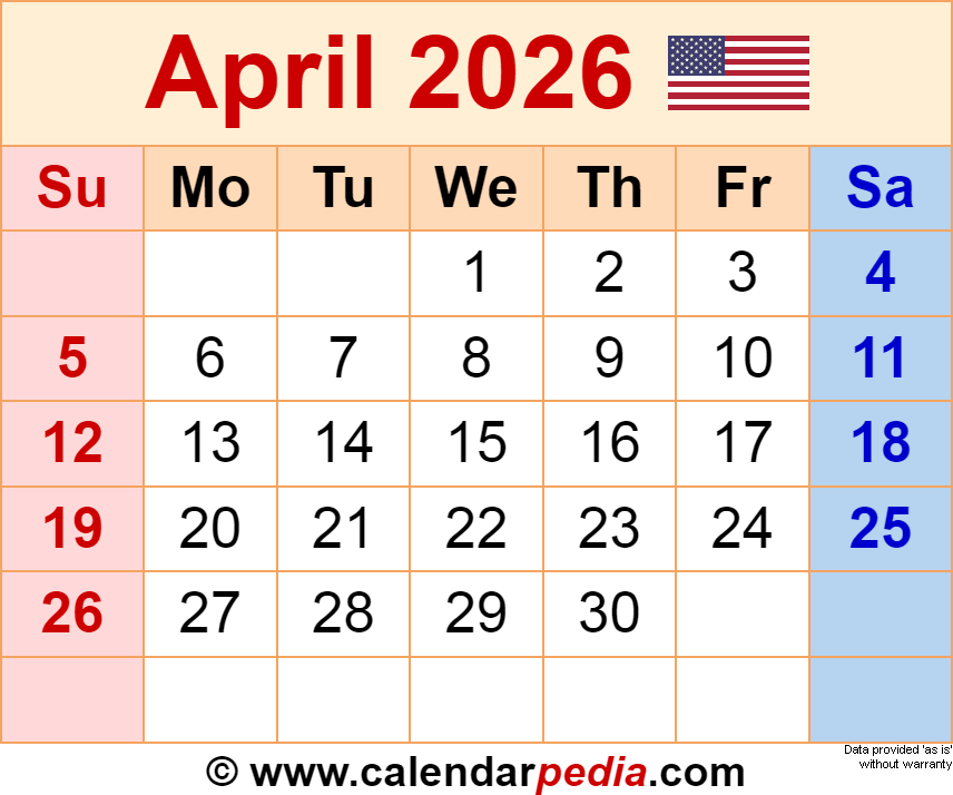 April 2026 Calendar Calendar 2025 Canada Printable