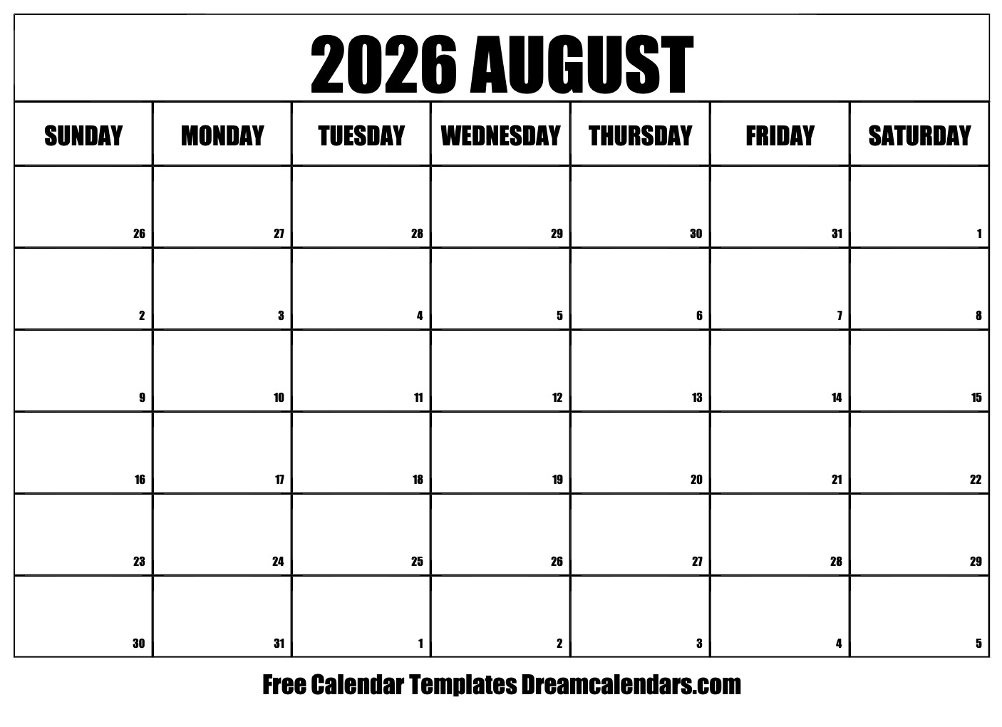 August 2026 Calendar Free Printable With Holidays And Observances