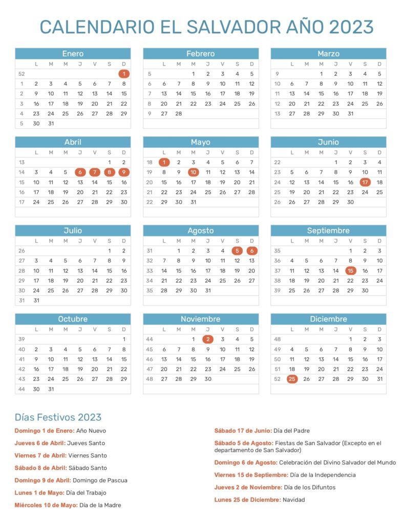 Calendario 2022 El Salvador