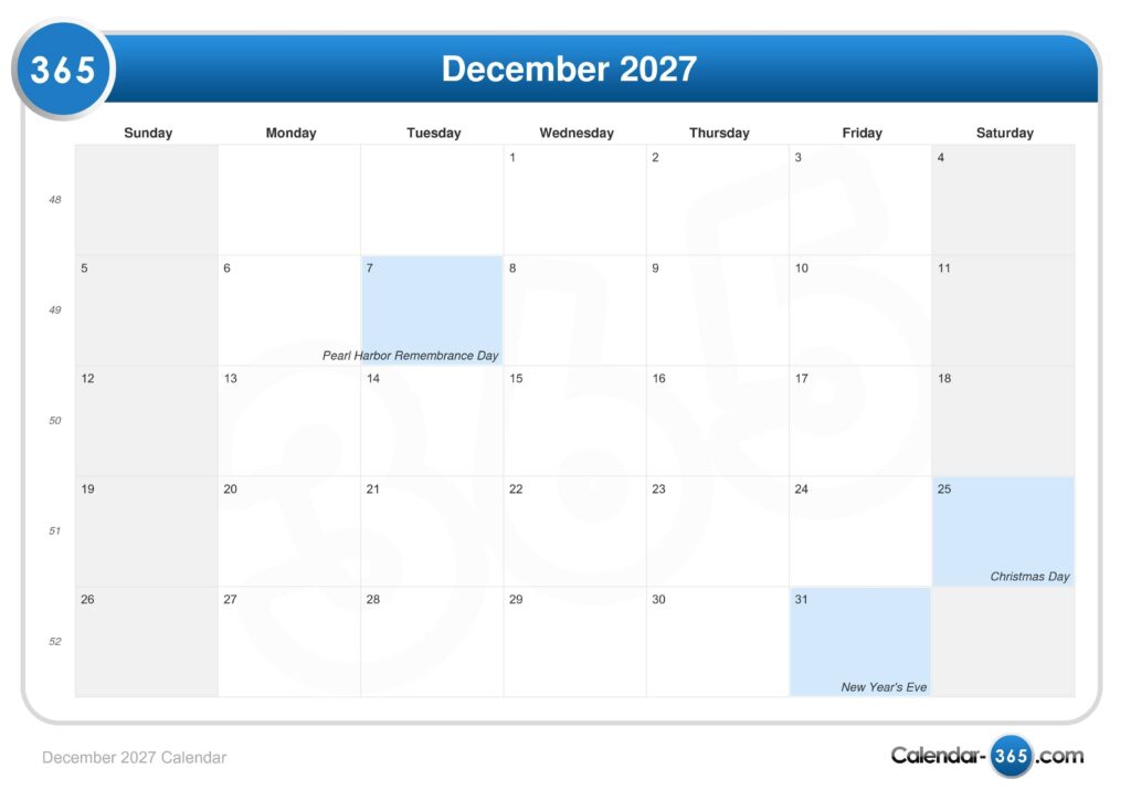 December 2027 Calendar