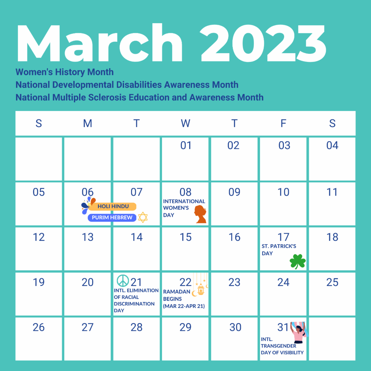 Diversity Inclusion Calendar March 2023