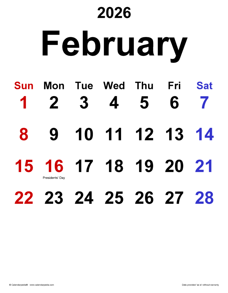 February 2026 Calendar Templates For Word Excel And PDF