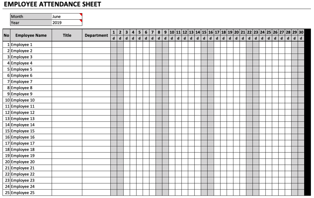 Free Printable Employee Attendance Calendar 2025 Pdf Alica Nicolina