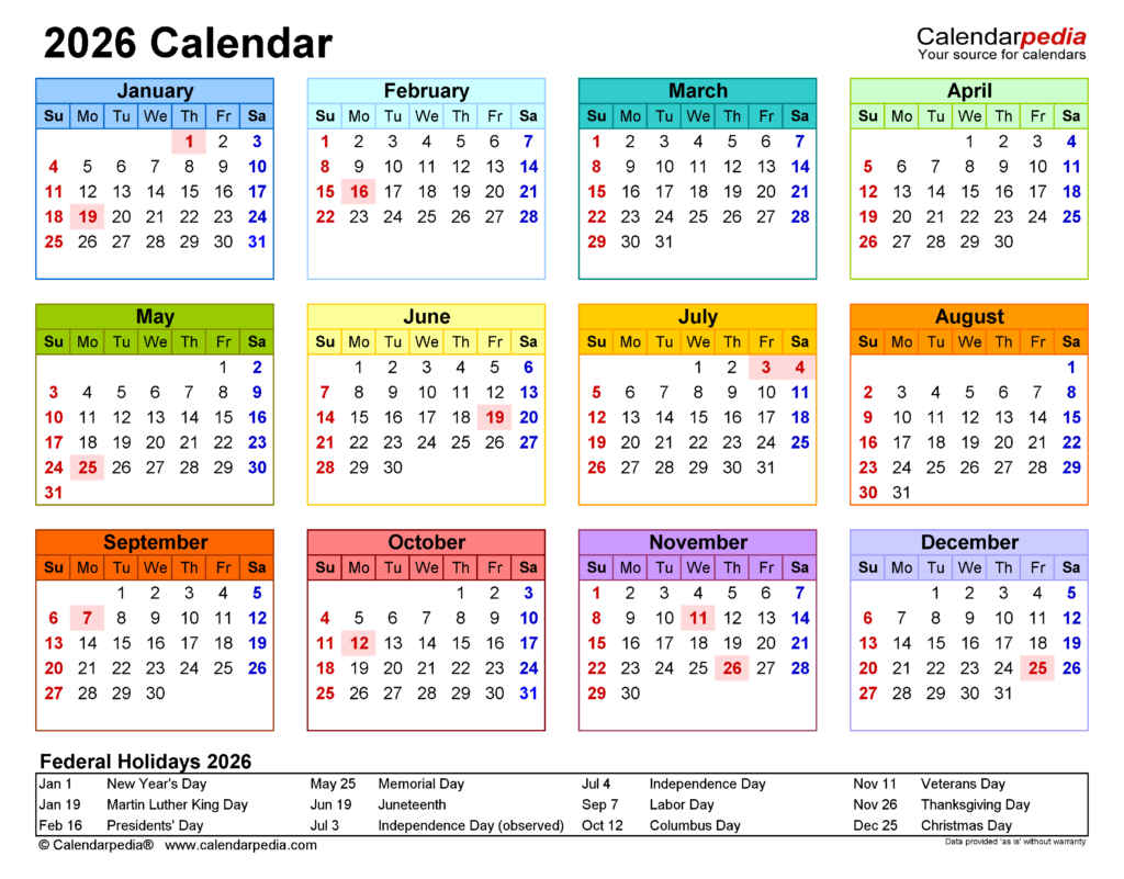 Full 2025 2026 Holiday Calendar Printable Free List Of Jack A Renard