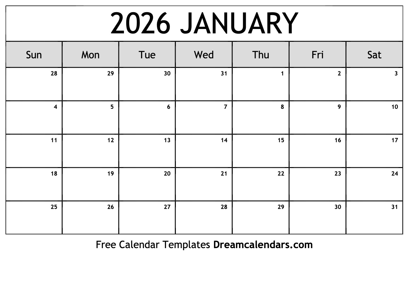 January 2026 Calendar Free Printable With Holidays And Observances