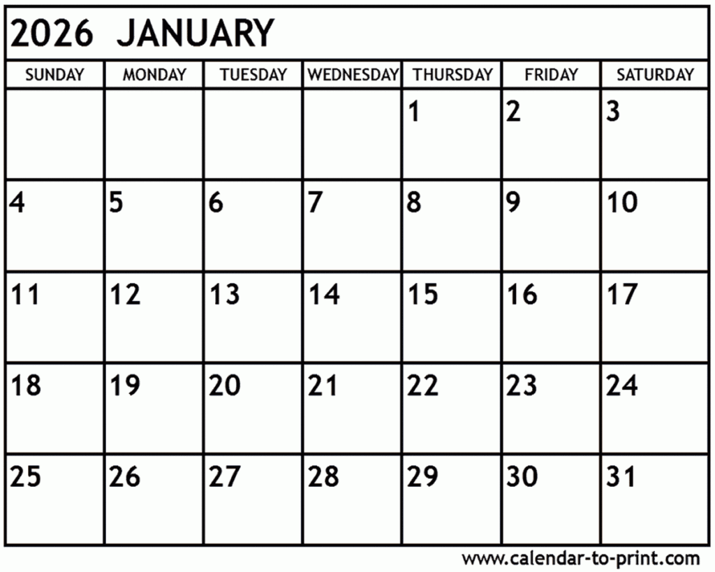 January 2026 Calendar Printable