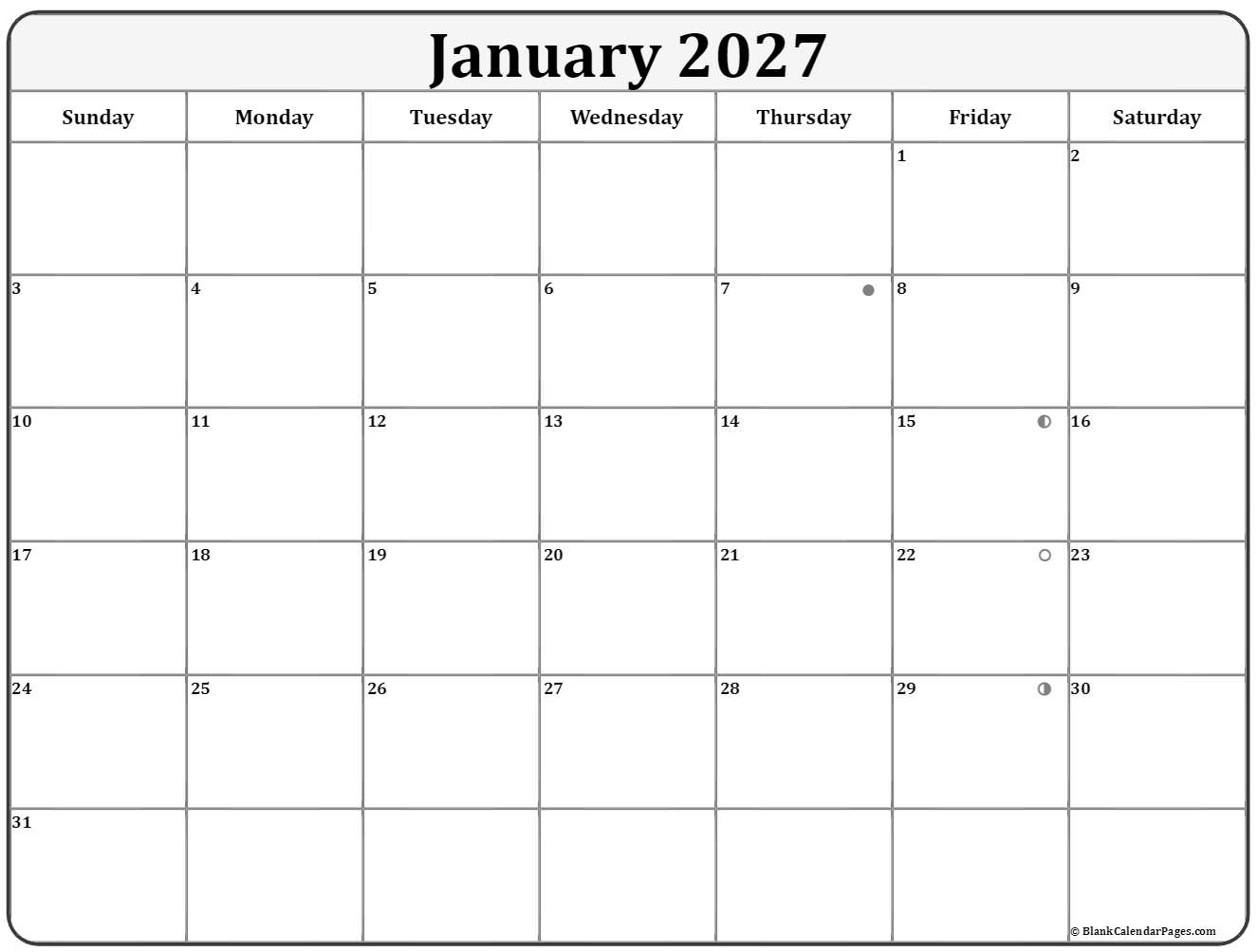 January 2027 Lunar Calendar Moon Phase Calendar