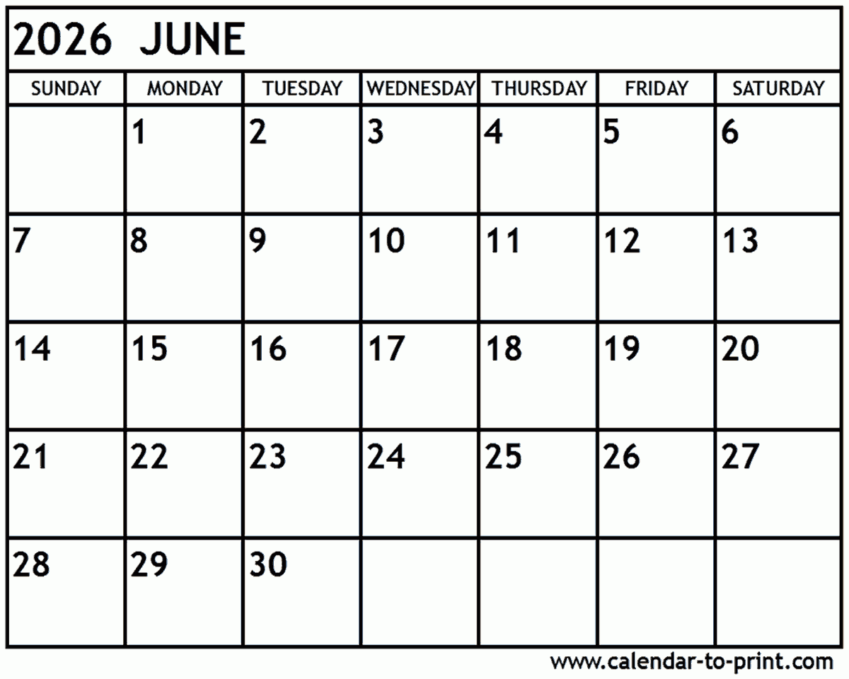 June 2026 Calendar Printable