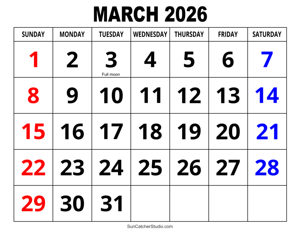 March 2026 Calendar Free Printable DIY Projects Patterns