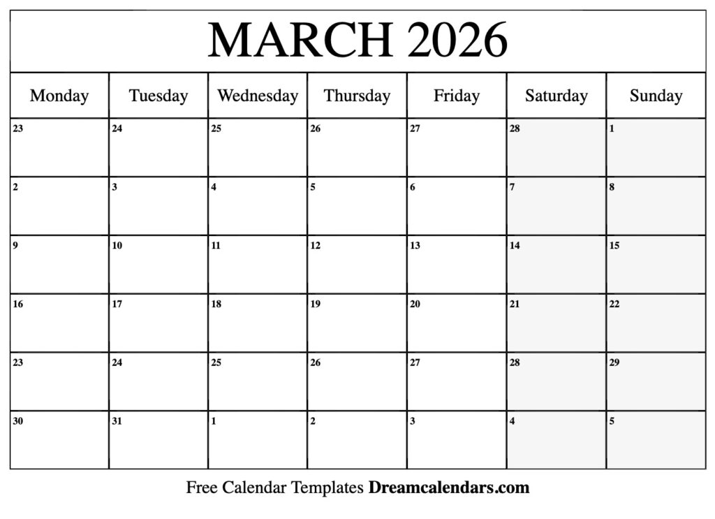 March 2026 Calendar Free Printable With Holidays And Observances