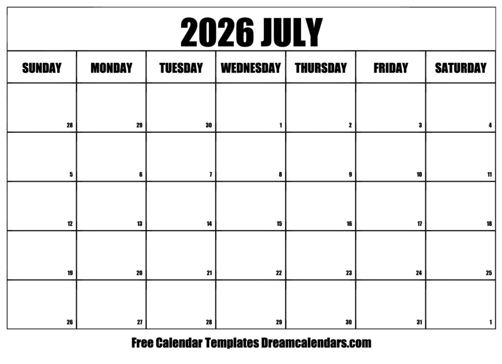 Navigating The Landscape Of July 2026 A Free Printable Calendar For 