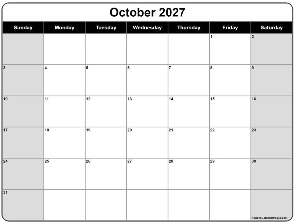 October 2027 Calendar Free Printable Calendars