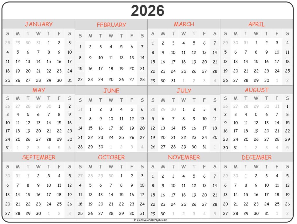 Printable 2026 Calendar