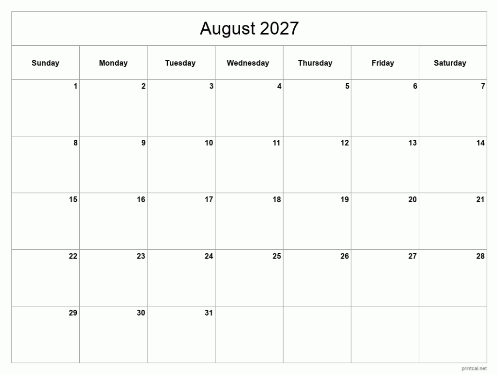 Printable August 2027 Calendar Free Printable Calendars