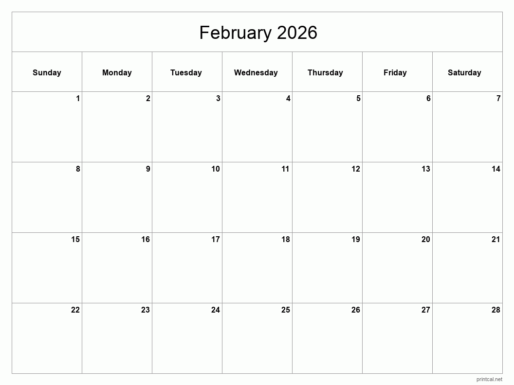 Printable February 2026 Calendar Free Printable Calendars