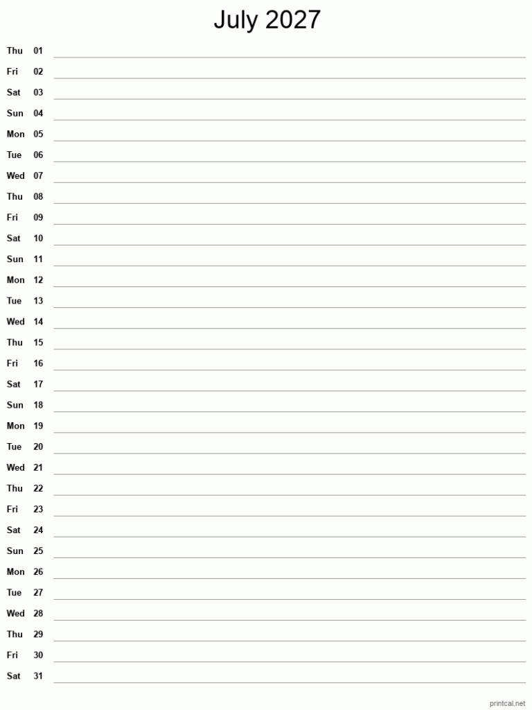 Printable July 2027 Calendar Free Printable Calendars