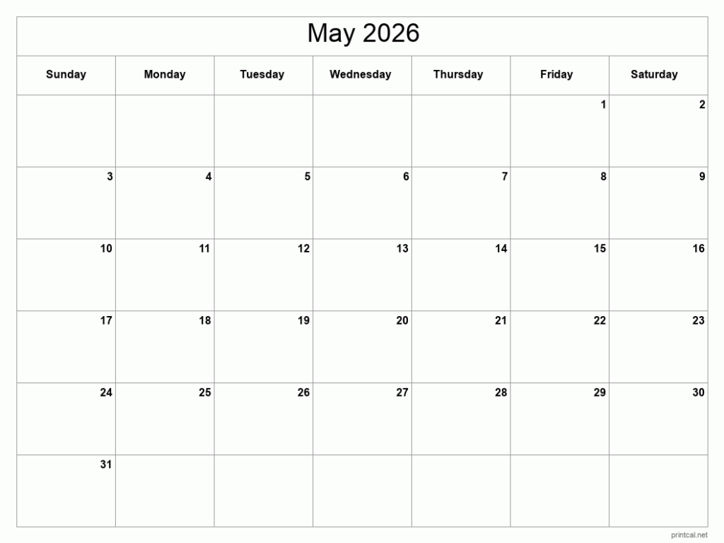 Printable May 2026 Calendar Free Printable Calendars