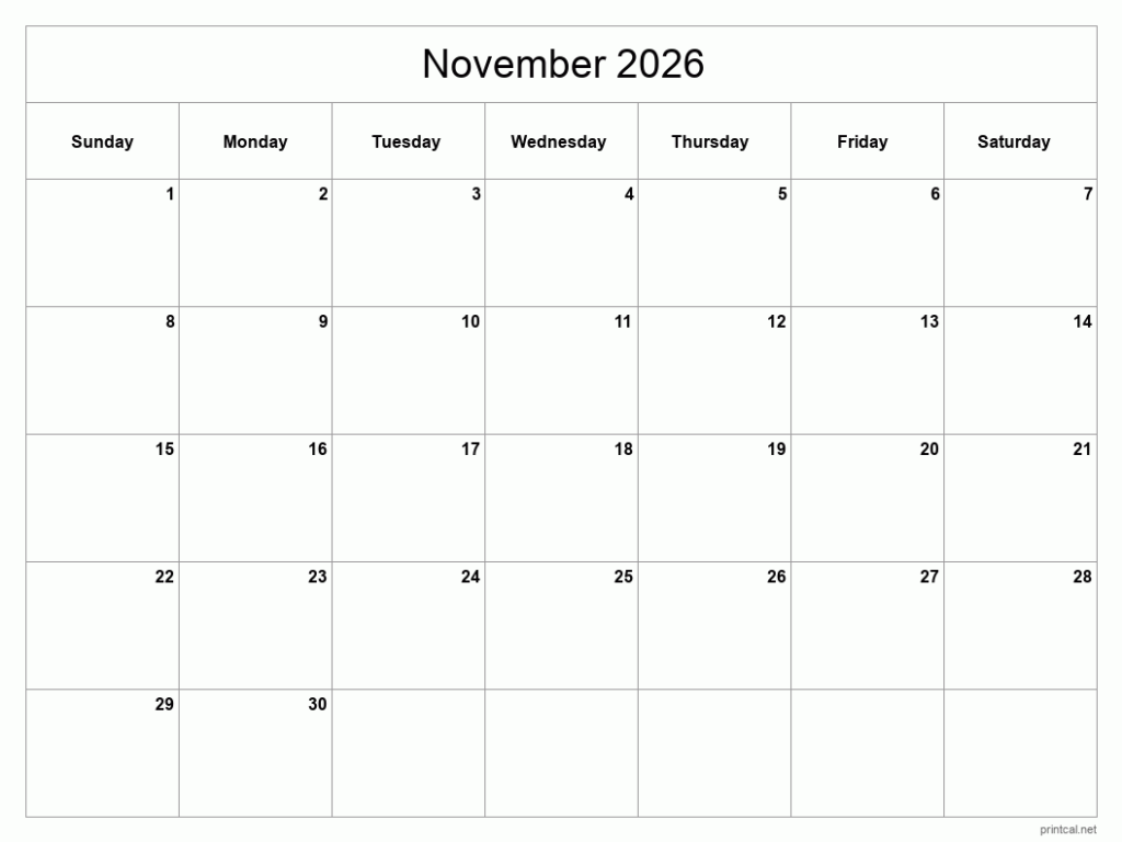 Printable November 2026 Calendar Free Printable Calendars