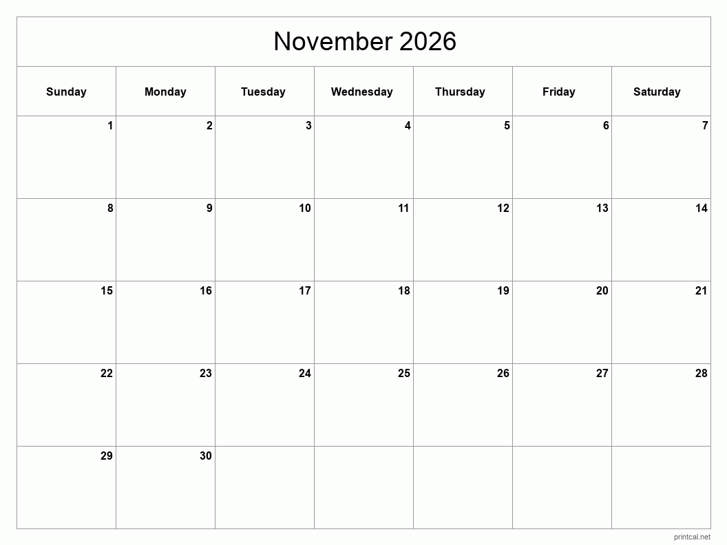 Printable November 2026 Calendar Free Printable Calendars