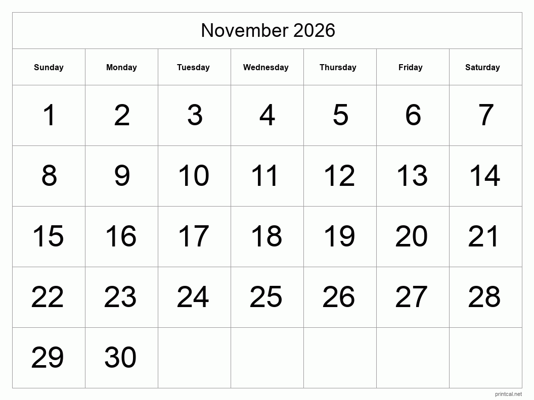 Printable November 2026 Calendar Free Printable Calendars