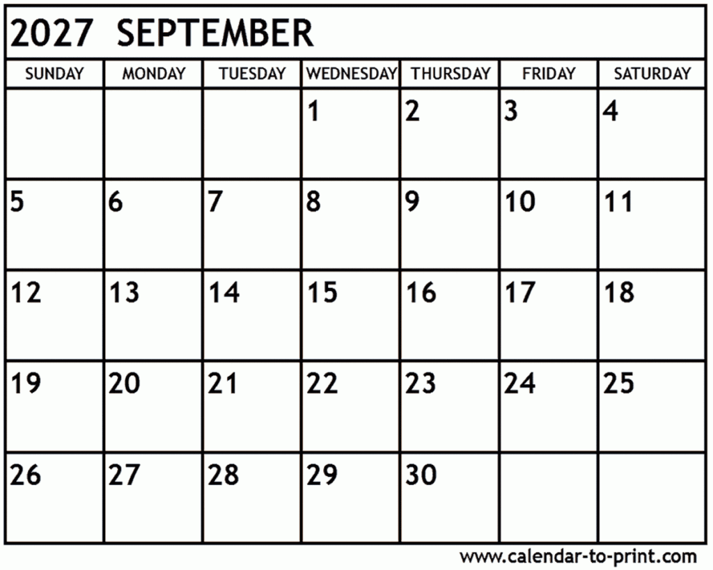 September 2027 Calendar Printable