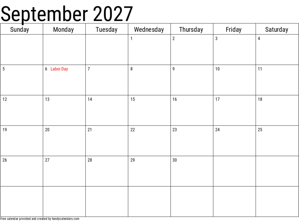 September 2027 Calendar With Notes And Holidays Handy Calendars