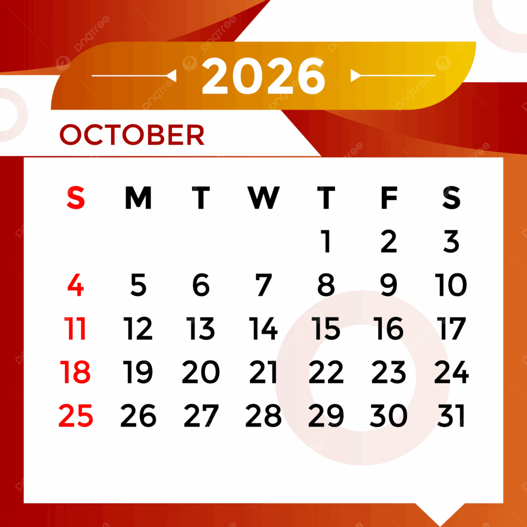 2026 October Month Calendar Vector Template Download On Pngtree