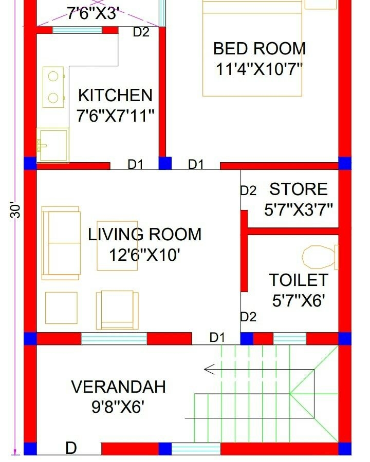 20x30 House Plans 20x30 North Facing House Plans 600 Sq Ft House Plan