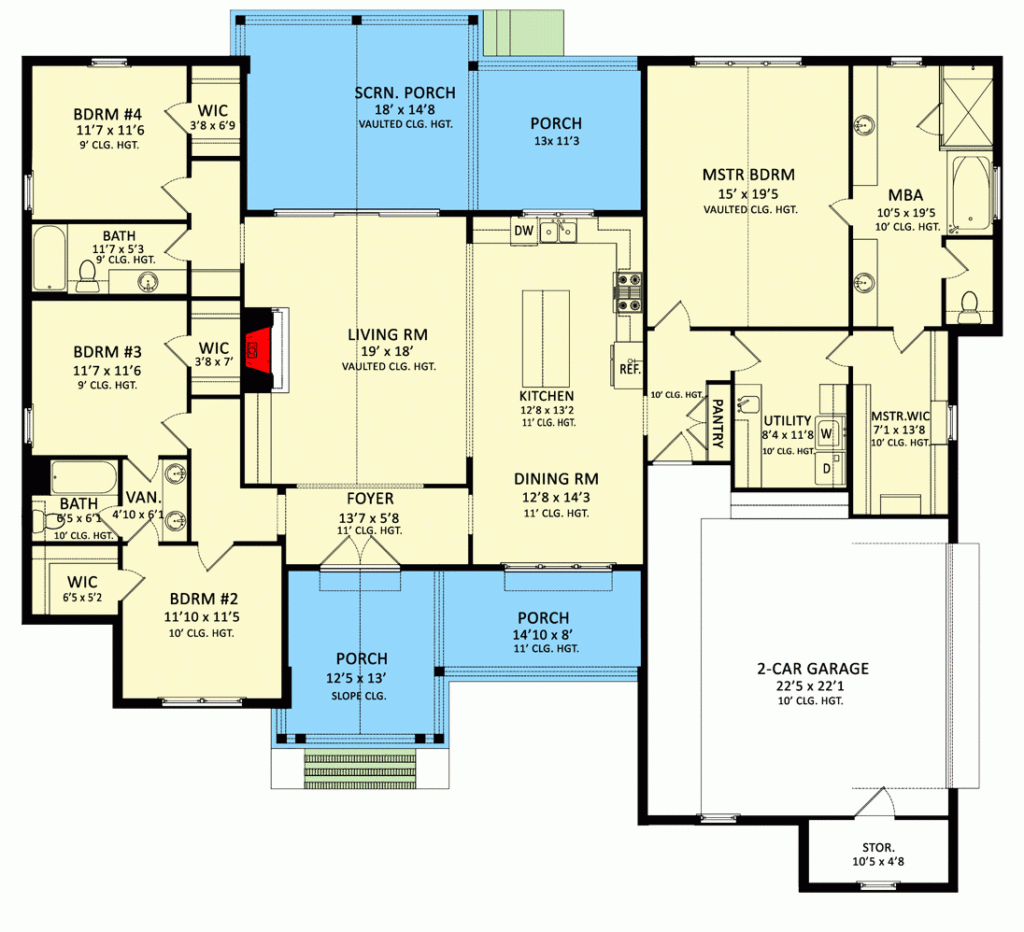 2400 Square Foot 4 Bed Modern Craftsman House Plan 510230WDY