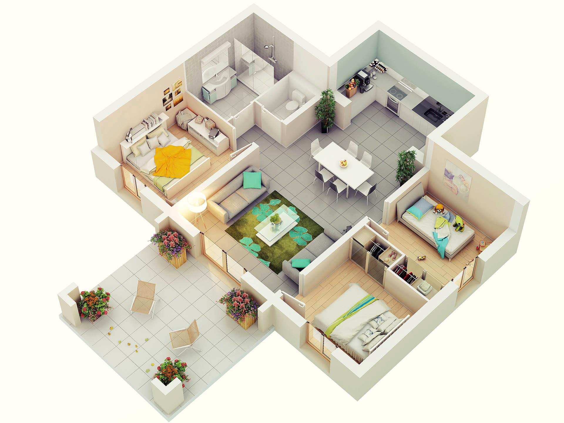 25 More 3 Bedroom 3D Floor Plans Architecture Design