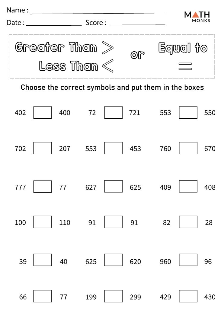 2nd Grade Math Worksheets Place Value Comparing Numbers Greater 
