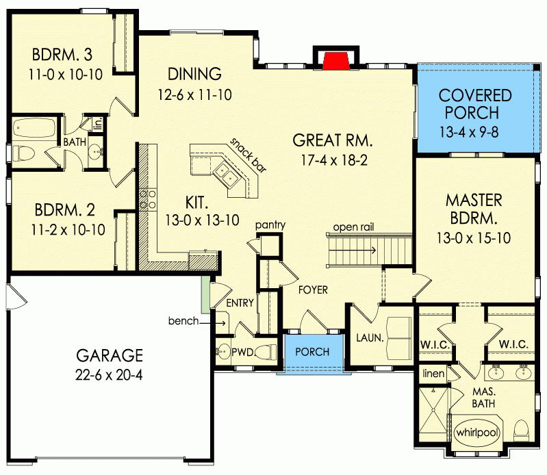 3 Bedroom One Story Open Concept Home Plan Architectural Designs 