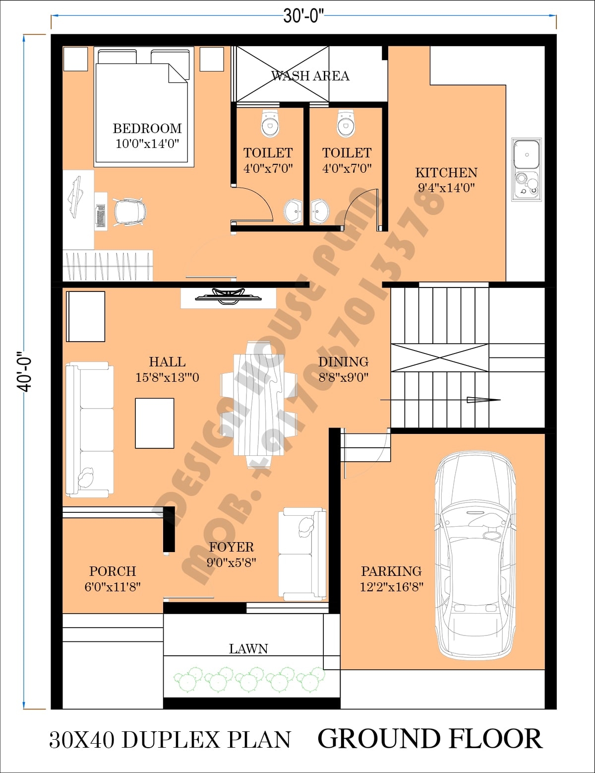 30x40 Duplex House Plans West Facing With 4 Bedrooms