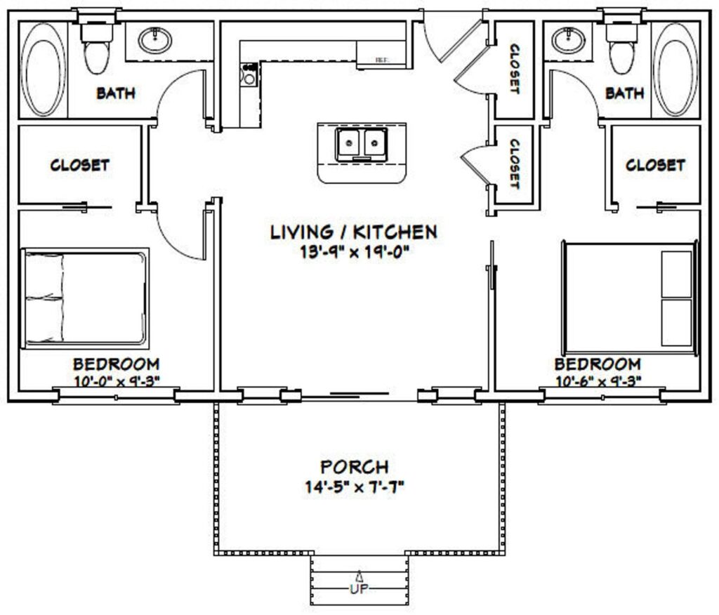 36x20 House 2 Bedroom 2 Bath 720 Sq Ft PDF Floor Plan Etsy House