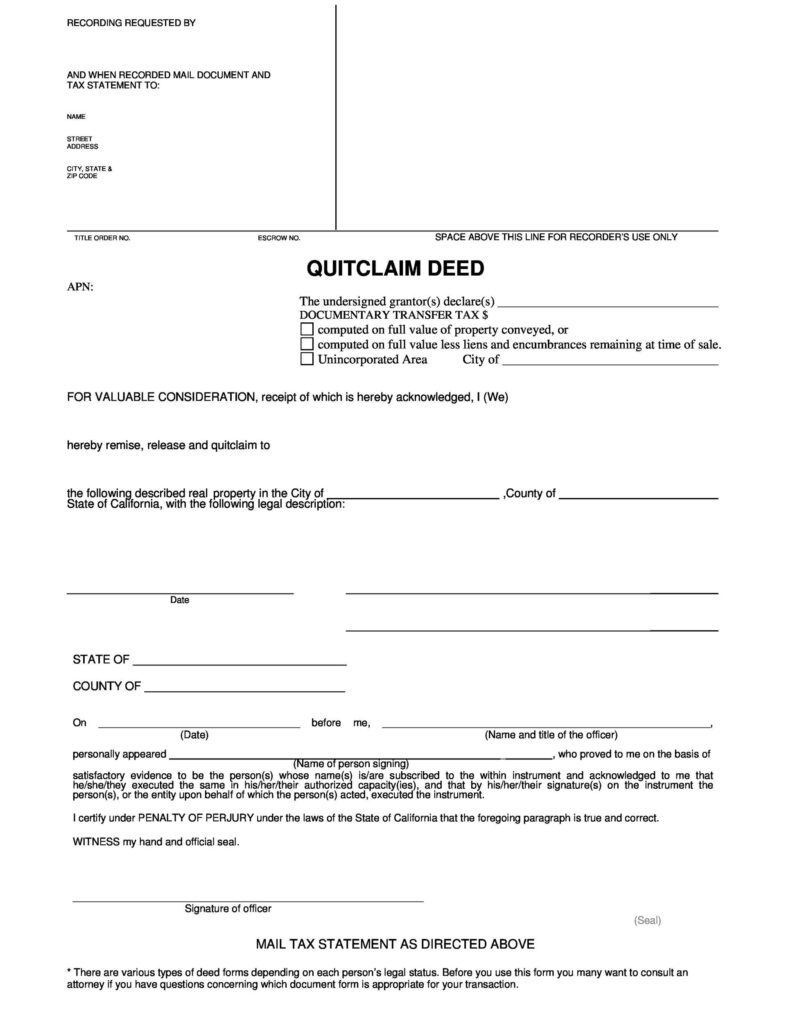 46 Free Quit Claim Deed Forms Templates TemplateLab