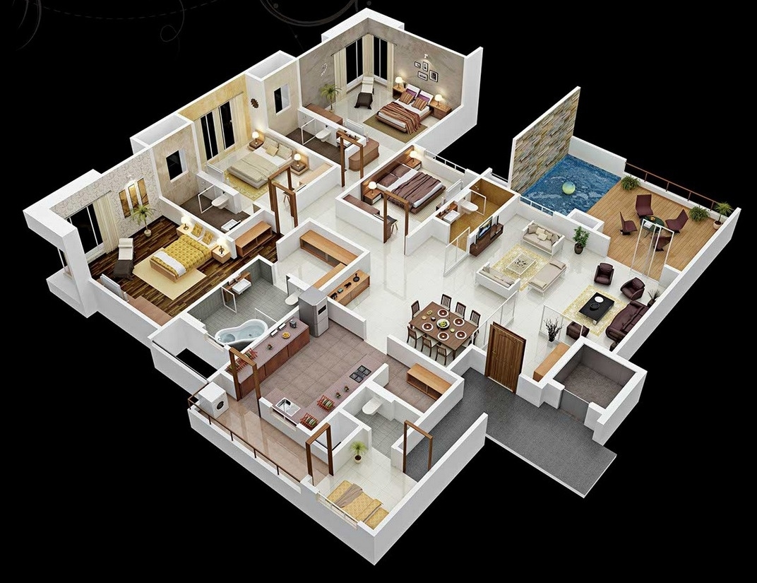 50 Four 4 Bedroom Apartment House Plans Architecture Design