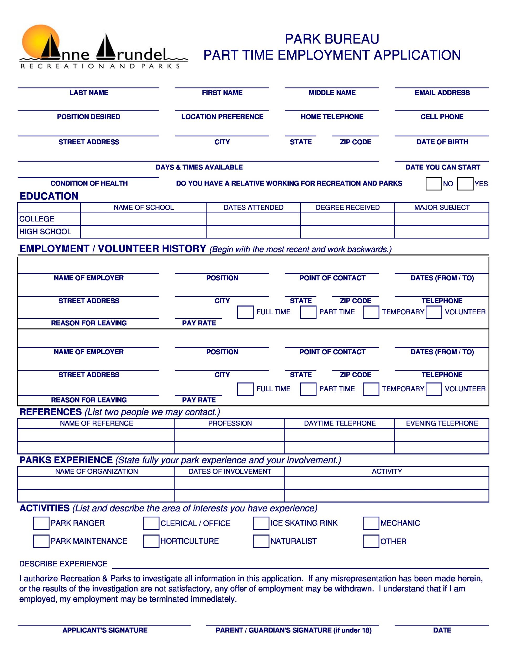 50 Free Employment Job Application Form Templates Printable 