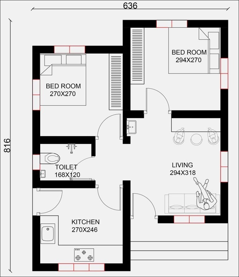 500 Square Feet 2 Bedroom Contemporary Style Modern House