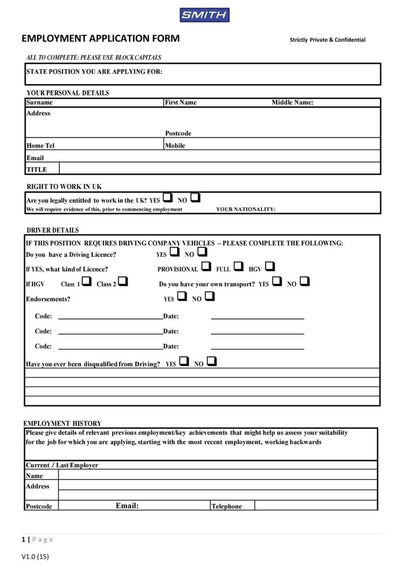 56 Free Employment Job Application Form Templates Printable 