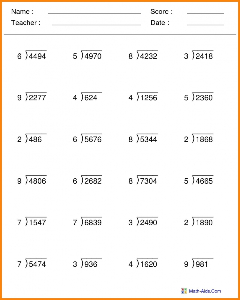 5th Grade Math Worksheets Multiplication And Division Printable Math